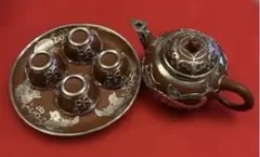 セール中‼️中国 宜興 紫砂 急須 茶器セット 錫装飾 ティーセット