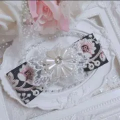 黒 ブラック 刺繍リボン お花 バレッタ フォーマル 卒業式 卒園式