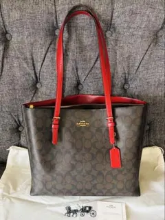 美品COACH シグネチャートートバッグモリー/ブラウン✖️レッド