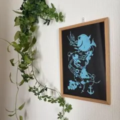 ファインディングニモ　切り絵　木質フレーム付