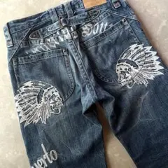 FlagStaff スカル 刺繍 y2k デニム W34 gimmick ドクロ