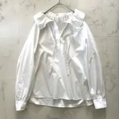 美品✨グリーンレーベルリラクシング フリルカラー ブラウス 白 UVカット