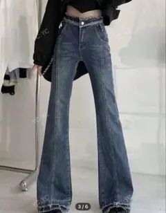 SHEIN 新品フレイトリムフレアレッグジーンズ　ダークウォッシュ