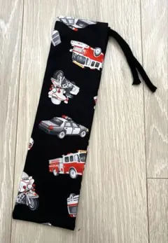 ハンドメイド　お箸袋　カトラリー袋　歯ブラシ袋　巾着　働く車　ブラック