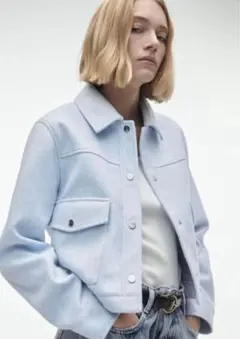 ZARA ソフトショートジャケット ライトブルー
