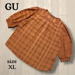 【GU 】ブラウス シースルー　七分袖　テラコッタXLチェック柄