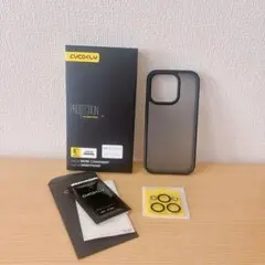 iPhone14pro/13Pro用 ケース カメラフィルム付き マットブラック