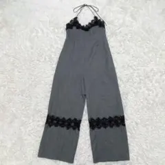 JEANASIS サロペット F レース 花柄 コットン 綿 グレー ワイド