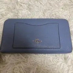 COACH コーチ　長財布　ブランドロゴ　水色　レザー