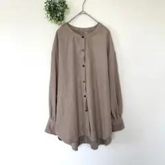 タルバイユミ［XL］大人ナチュラル◎バックリボン◎チュニック丈バンドカラーシャツのサムネイル