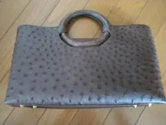 オーストリッチ レザーハンドバッグ ブラウン