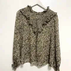 【ZARA】花柄フリルブラウス L