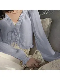 GRL[at1515] フリルネックシャイニーリボンブラウス