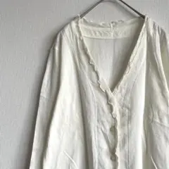 Premura カーディガン 七分袖 Vネック メロウフリル シンプル 羽織り