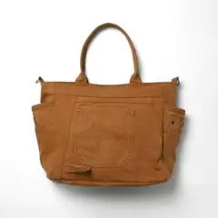 リメイクデニム トートバッグ ハンドメイド サイドポケット 2WAY キャメル