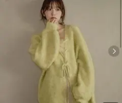 mideal ミックスカラーレースアップカーディガン　グリーン