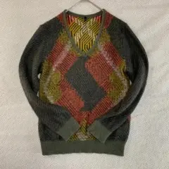 セーター 赤 黄 茶 モヘヤ混 Vネック 洗える 古着