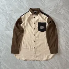 長袖シャツ バイカラー ベージュ ブラウン バックプリント アメカジ レトロ