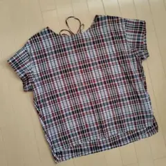 LEPSIМ レプシム チェック柄 半袖シャツ 編上げリボン付き