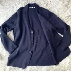 ユニクロ　テーラードジャケット ニット　L ネイビー