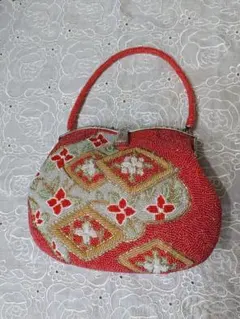 未使用♪ヴィンテージ高級品♡花柄 総ビーズがま口バッグ　着物振袖和装手刺繍バッグ