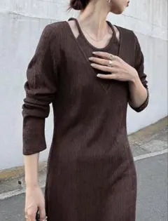 shein ワンピース　ブラウン　Lサイズ