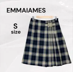 EMMAIAAMES 美品 チェック プリーツスカート S 黒×ベージュ 茶系