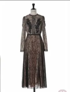 Helipto Lace-Trimmed Pleated Long Dress