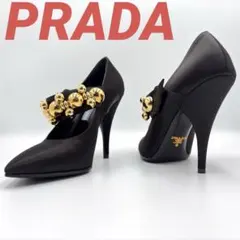 【未使用に近い】【希少】PRADA パンプス ヒール メタルロゴ ゴールド金具のサムネイル