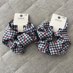 【DAISO】シュシュ 2個セット ギンガムチェック チェリー