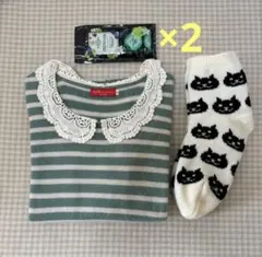 earth music&ecology レース襟付き 長袖ボーダーニット& 靴下