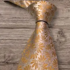 美品 HUGO BOSS ネクタイ ゴールド 花柄 光沢 結婚式 パーティー
