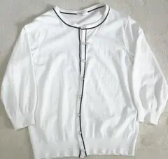 GLACIER サマー カーディガン 配色　ホワイト 白　ブラック 黒　M