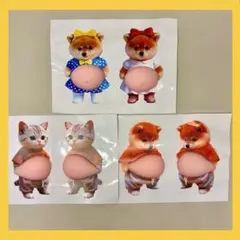 おなかぷにぷにシール　柴犬ネコ猫シール　スクイーズシール【3枚6匹】