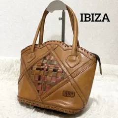IBIZA イビサ　レザー ハンドバッグ 編み込みデザイン 本革 ブラウン