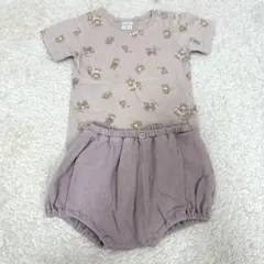 クマ柄 ベージュ tシャツとショートパンツセット　フタフタ　テータテート
