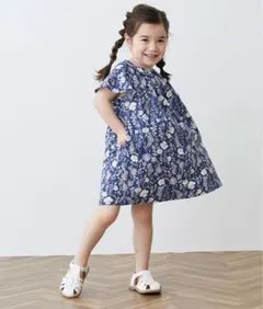 petit main 花柄ワンピース 90cm ネイビー