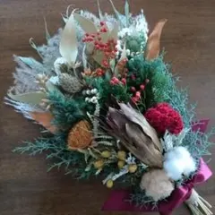 プロテアカーニバルとドライアンドラ、針葉樹のスワッグ　50cm [658]