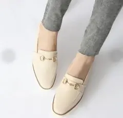 Fin スクエアトゥ厚底ビットローファー【低反発スポンジ入り】 （アイボリー）