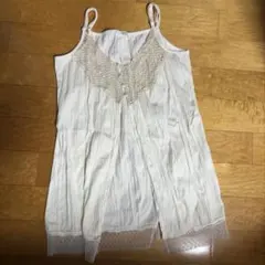 レース切替 キャミソール 重ね着 レイヤード ホワイト チュール ドット