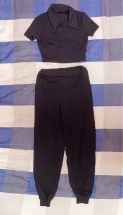 SHEIN シーイン ポロシャツ セットアップ ズボン パンツ 半袖 ブラック黒