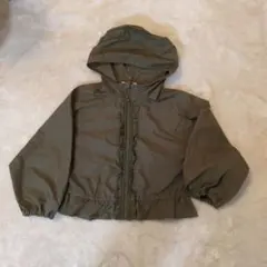 オリーブグリーン フード付き クロップドパーカー