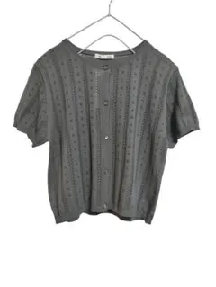 GU ジーユー 透かし編みニットカーディガン グレー M 半袖 タグ付き未使用