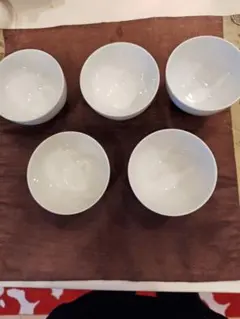 白色陶器ボウル5個セット 幾何学模様