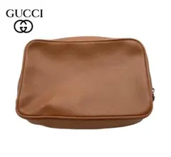GUCCI グッチ　ブラウン　レザーポーチ　レディース側面ポケット付き
