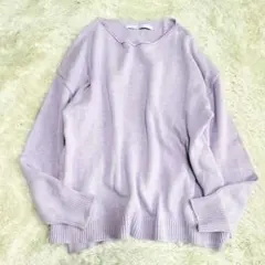 美品　フレームワーク　コットンカシミヤニット　クルーネック　長袖　紫　フリーのサムネイル