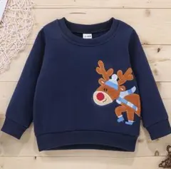 トナカイネイビー トレーナー ふわふわとした起毛 クリスマス柄 60