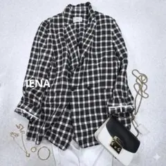 IENA イエナ リネンチェックダブルジャケット ブラウン テーラードのサムネイル