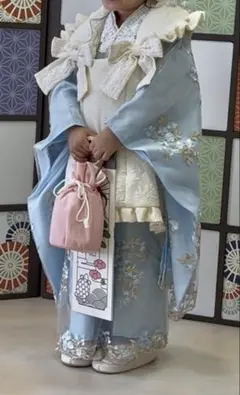 七五三 被布セット ライトブルー 花柄刺繍のサムネイル