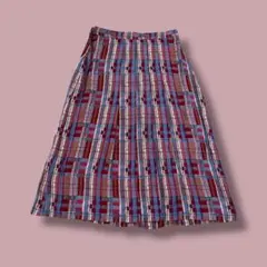 ヴィンテージ プリーツスカート チェック柄 ミモレ丈 レトロ古着 昭和